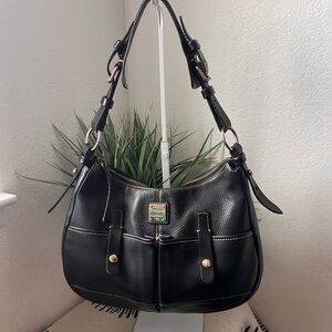 Dooney & Bourke Black Leather Shoulder Bag with Gold Accents